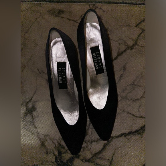 Vintage Stuart Weitzman women’s blue silk leather sole kitten heels 7 formal - Picture 12 of 14